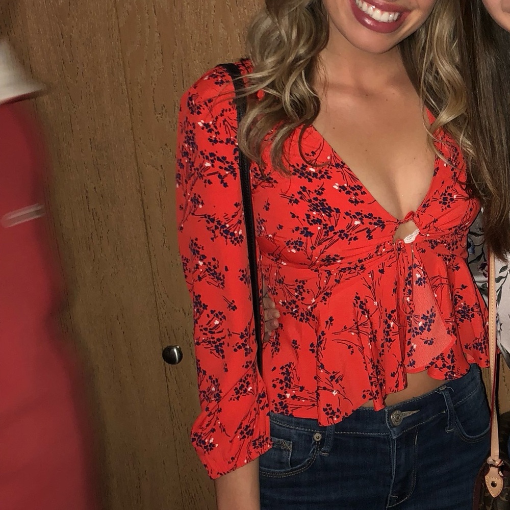 Floral orange and navy Women's top